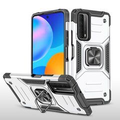 Противоударный чехол Strong Armour Case с кольцом для Huawei Y7a / P Smart 2021 (Серебро)