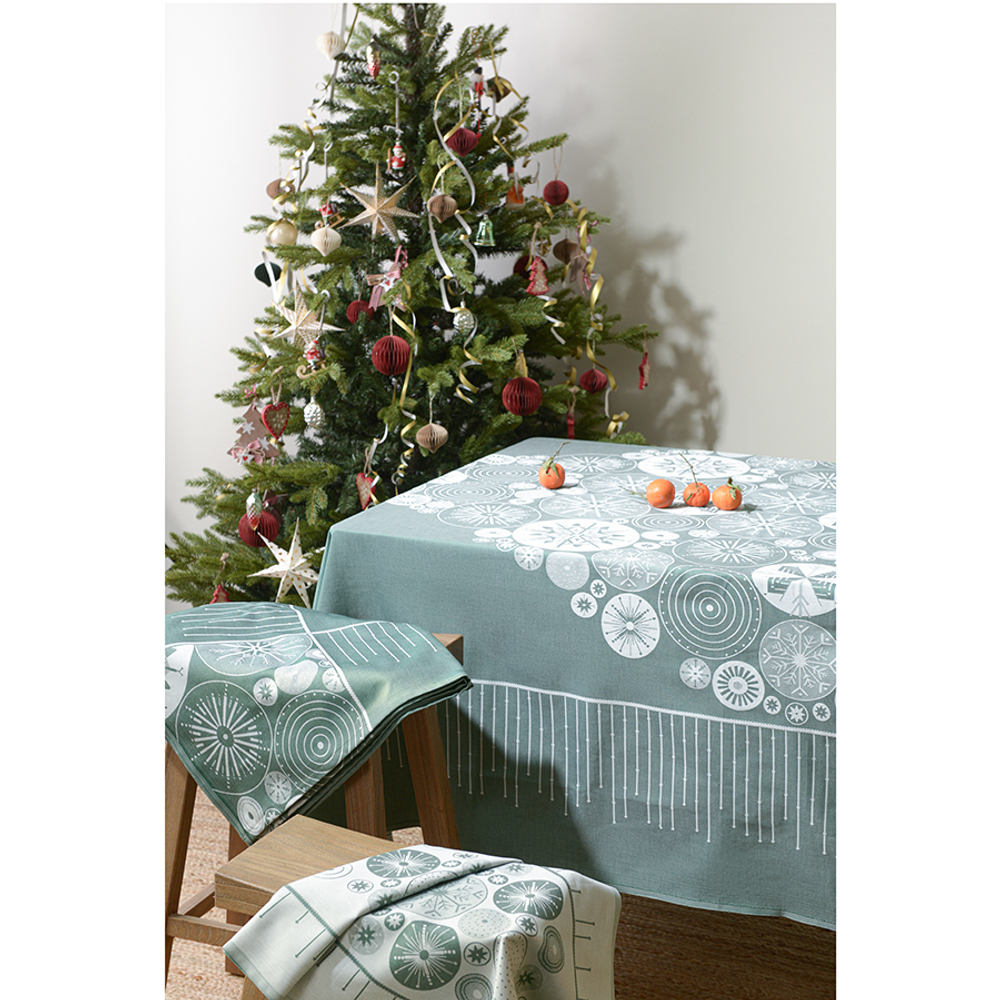 Скатерть из хлопка зеленого цвета с рисунком Ледяные узоры из коллекции new year essential, 180х260см