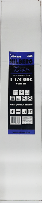 Коронка алмазная 68*450 Hilberg Laser 1 1/4 UNC HD708