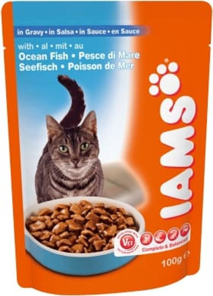 IAMS Cat Pouch корм для взрослых кошек с океанической рыбой 100 г в соусе