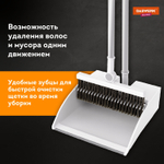 Совок для мусора + щетка-телескоп, рукоятка 63-108 см, с магнитным креплением, бело-серый, DASWERK, 608950