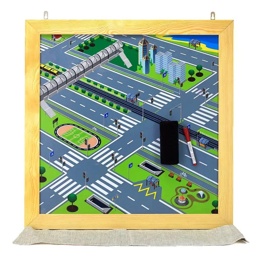 Доска магнитно-маркерная Изучаем ПДД +108 тематических магнитов + тканевый органайзер