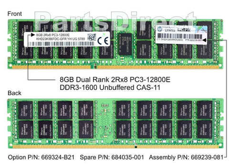 Модуль памяти HPE 669324-B21 HP 8-GB (1x8GB) Dual Rank UDIMM