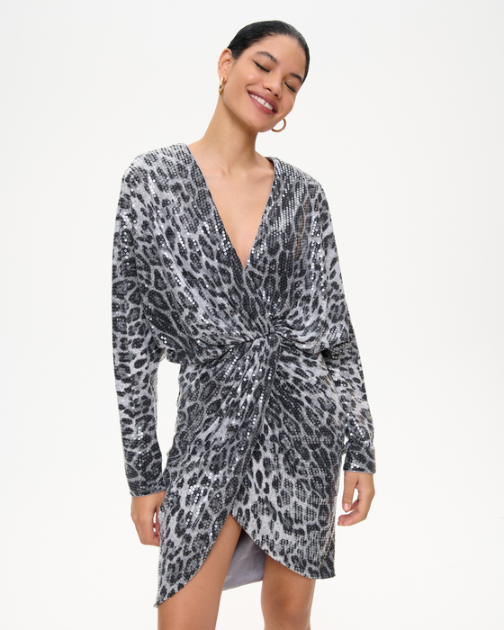 Платье миди из пайеток с леопардовым принтом