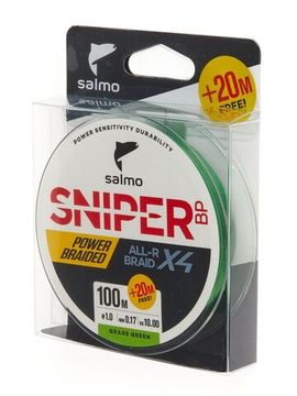 Леска плетёная Salmo Sniper BP ALL R BRAID х4 Grass Green 120 м, 0,17 мм