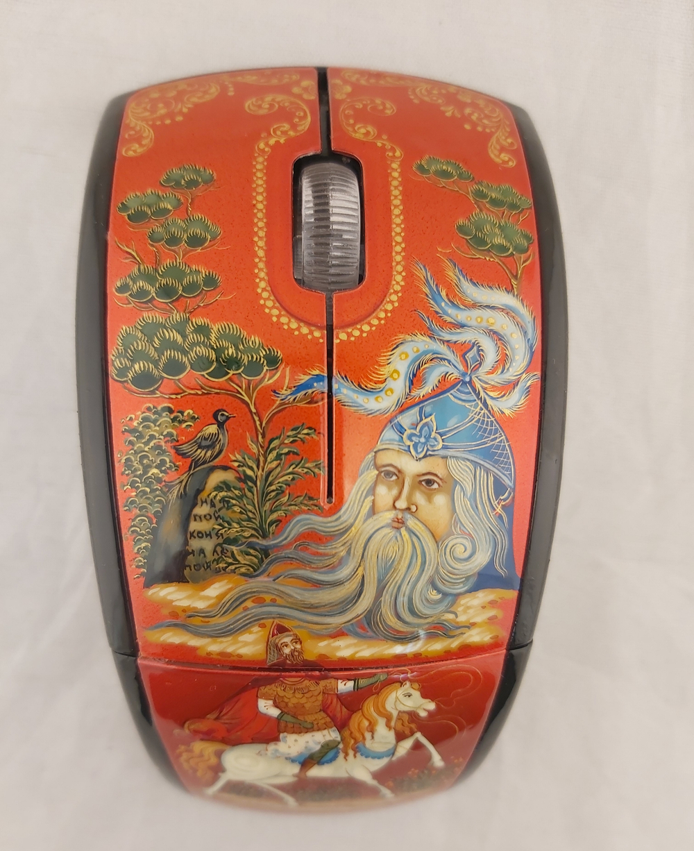 Набор мышь компьютерная "Руслан" и ручка-роллер с росписью Палех