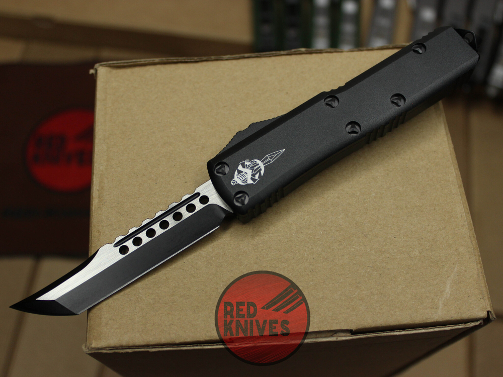 Нож Microtech UTX-85 A+++ Hellhound H/E - черная рукоять, черный клинок