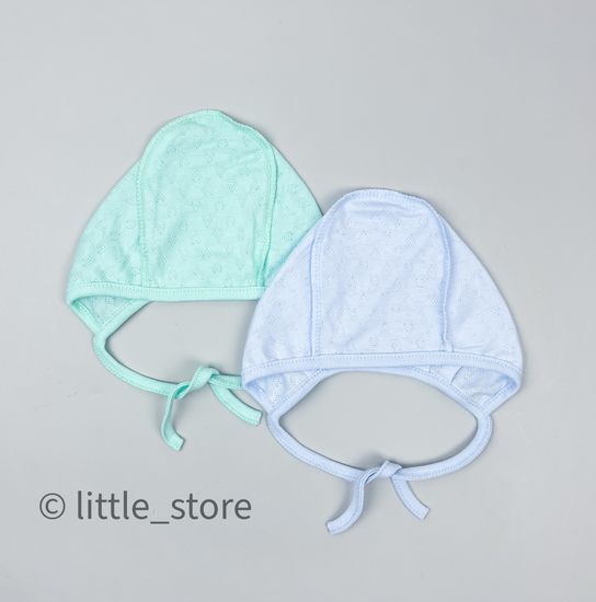 Комплект чепчиков из кулирки-сердечки "Голубой/ментол" (2шт)