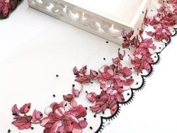 Вышивка на сетке, 19см, ПРАВАЯ, цветы на телесном фоне (Артикул: VS-2031), м