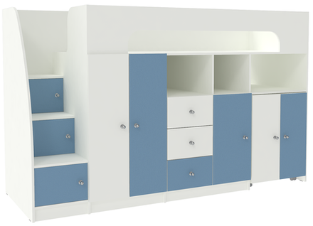 Кровать-чердак КарИВи Астра 11 Белый  Светло-синий, голубой