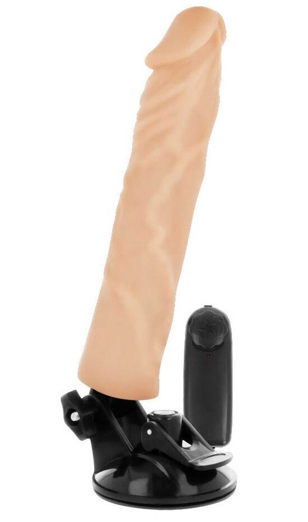 Телесный вибратор на мощной присоске Basecock Realistic Vibrator - 21 см.