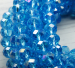 БП016ДС68 Хрустальные бусины "рондель", цвет: ярко-голубой AB прозрачный, 6х8 мм, кол-во: 39-40 шт.