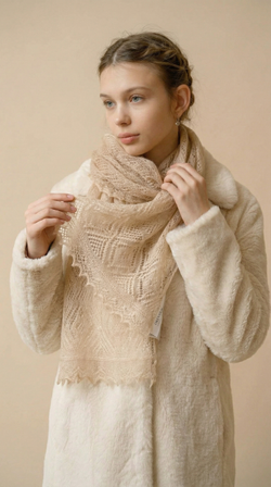 Оренбургский пуховый палантин А14060-29 бежевый