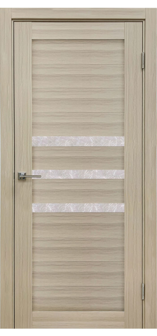 Межкомнатная дверь Велюкс 2 Ясень сноу / Цвет тон Кремовая лиственница / Остекление "Гранит прозрачный" / Двери Верда