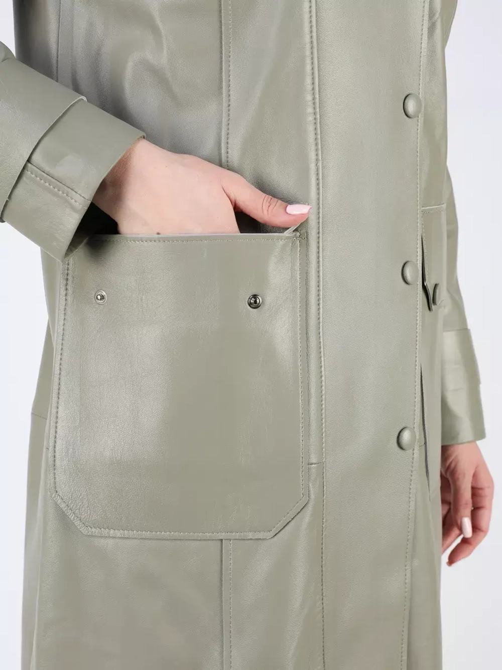 Кожаный тренч длинный с поясом плащ