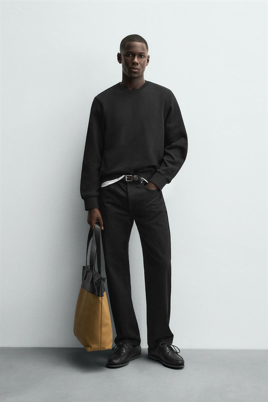 ZARA ТОЛСТОВКА ИЗ ПЛОТНОЙ ТКАНИ С КРУГЛЫМ ВЫРЕЗОМ, ЧЕРНЫЙ