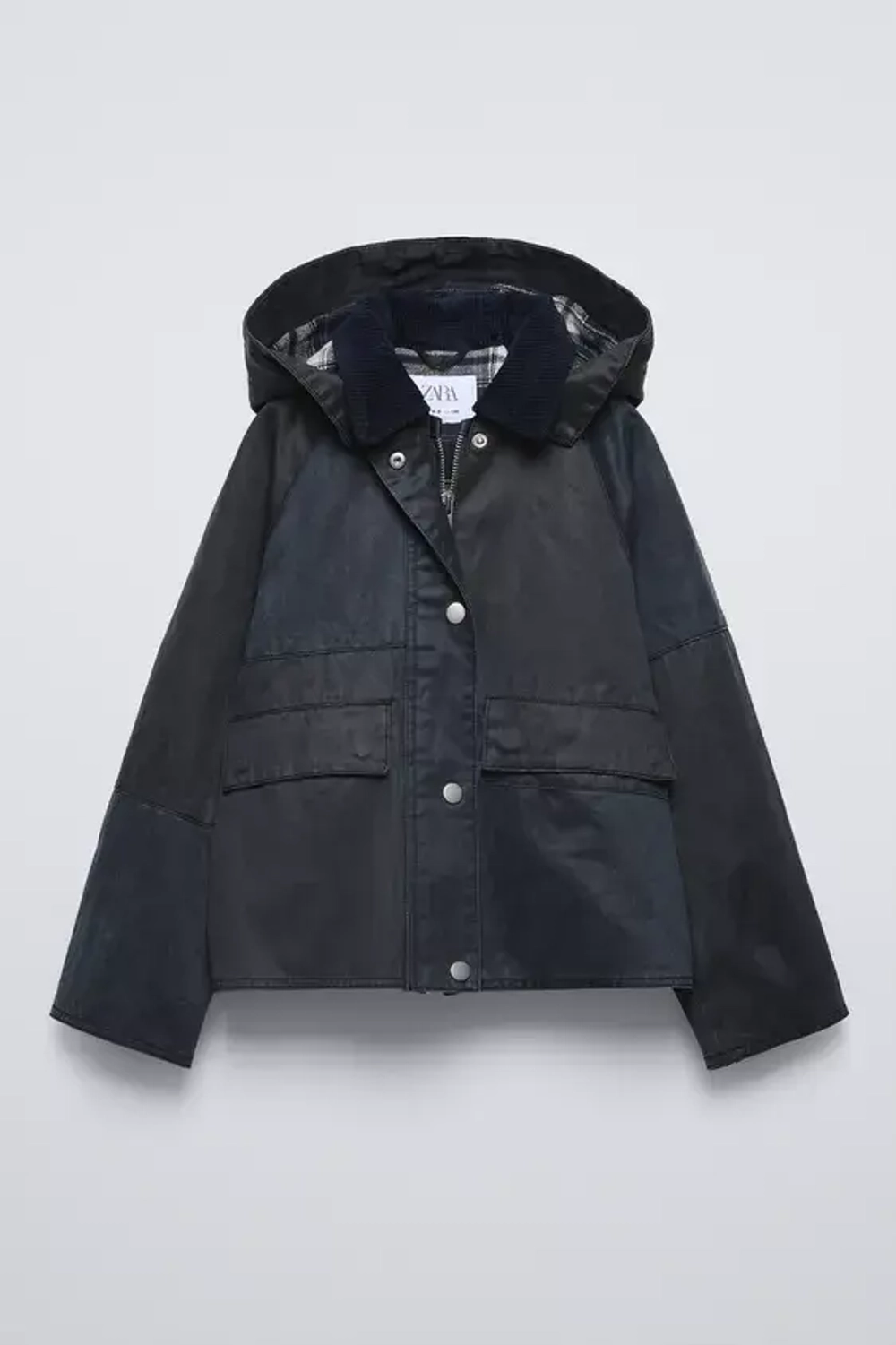 ZARA КУРТКА ИЗ ВОЩЕНОЙ ТКАНИ С КАПЮШОНОМ, СИНИЙ