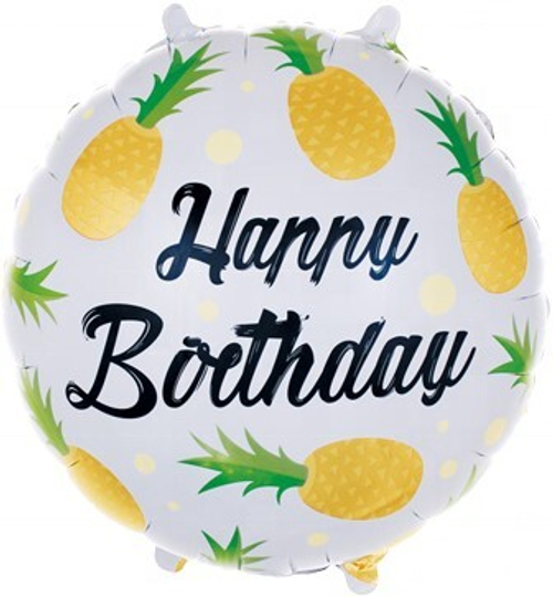 Шар 46см круг С Днем Рождения! (ананасы), Золото