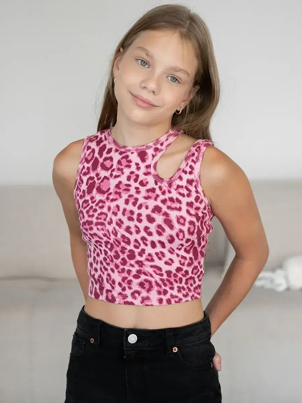 Летний кроп топ трикотажный детский