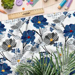 Ткань интерлок цветы васильки