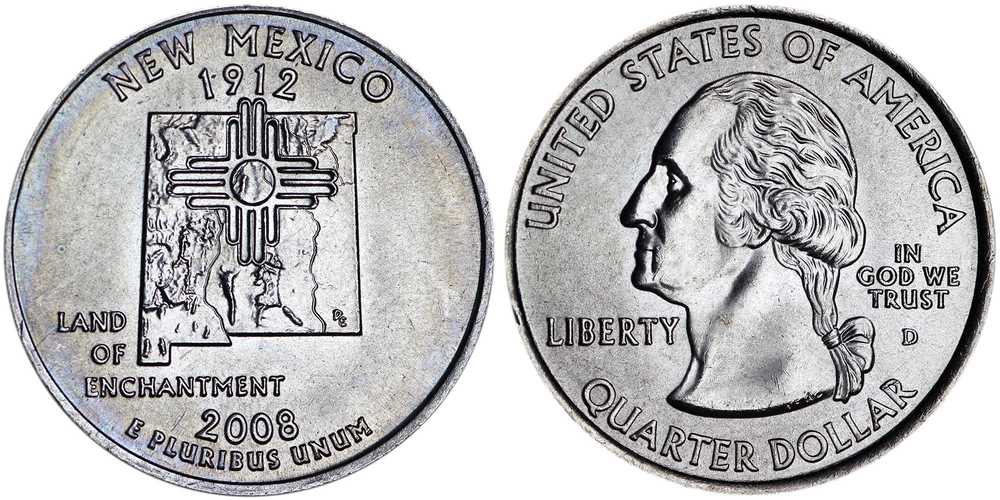 США 25 центов 2008 D Штат Нью-Мексико XF