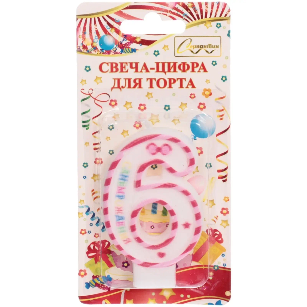 Свеча для торта Цифра Happy «6» 6*4 см, красный