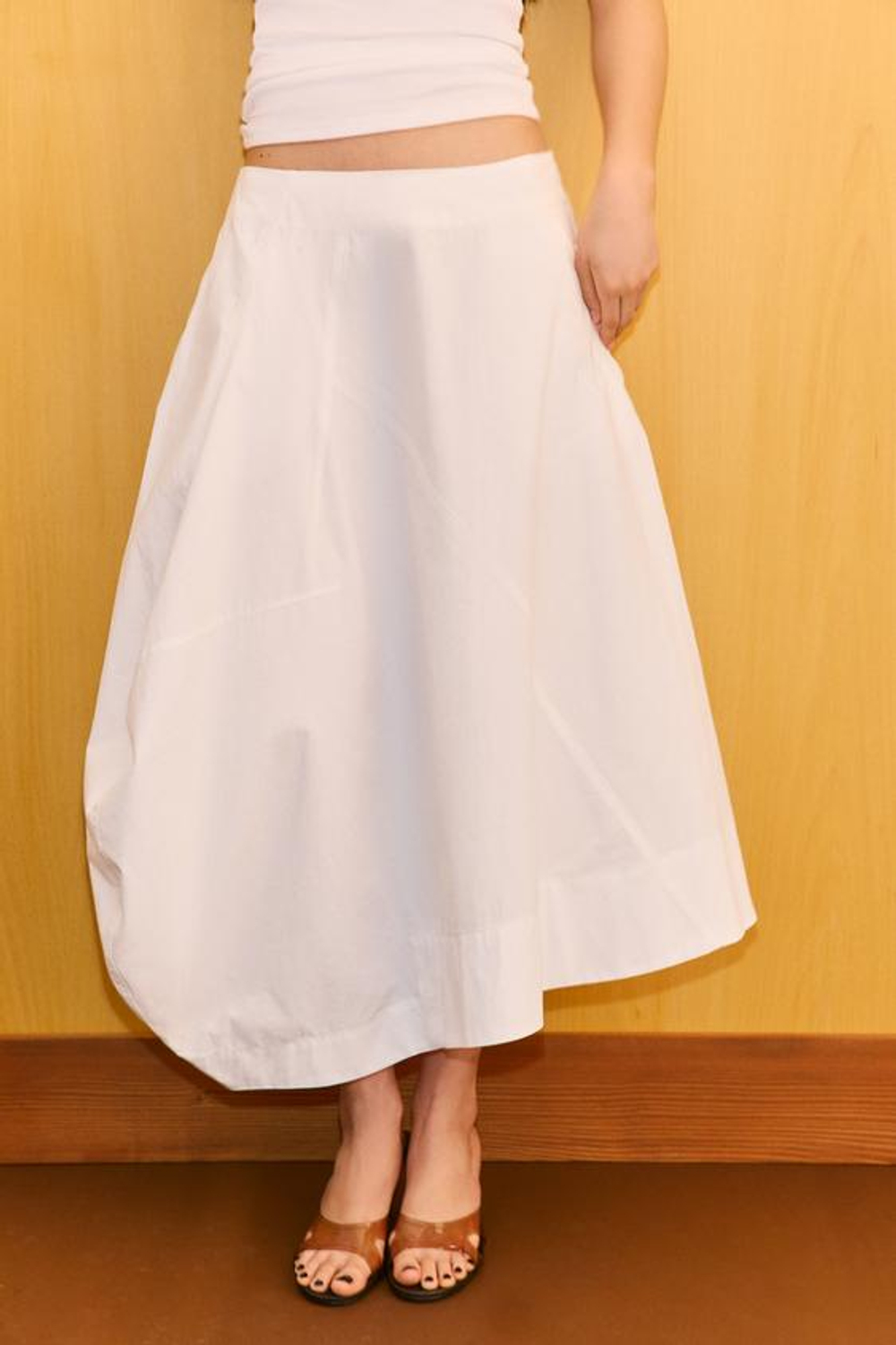 ZARA ЮБКА МИДИ АСИММЕТРИЧНОГО КРОЯ, БЕЛЫЙ