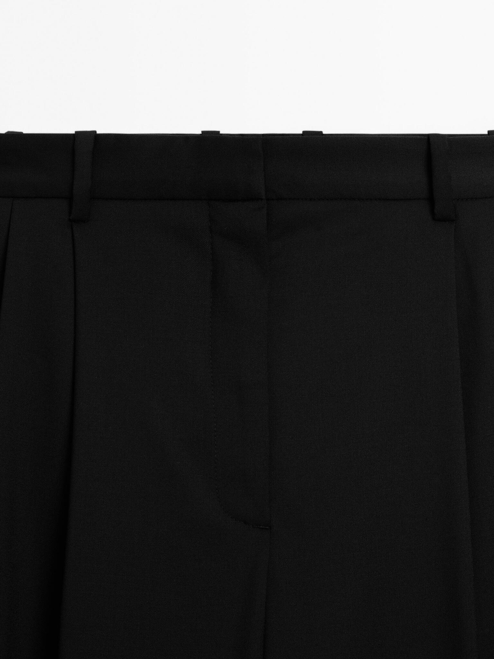 Massimo Dutti Брюки из 100% прохладной шерсти с защипами, черный