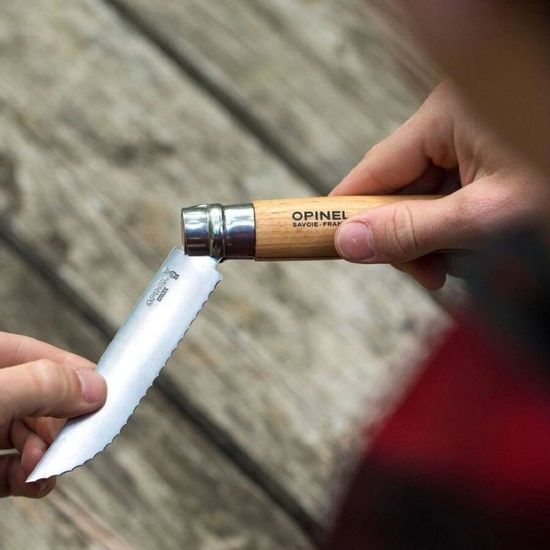 Складной нож Opinel №12, нержавеющая сталь, рукоять из бука, серрейторная заточка, 002441 c клинком из стали Sandvik™ 12С27