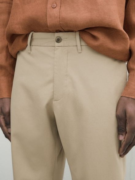 Massimo Dutti Зауженные брюки чинос из трикотина, бежевый
