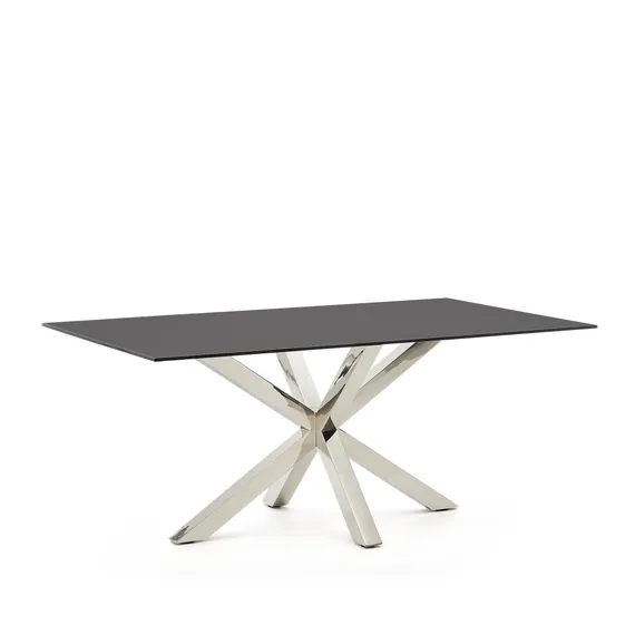 Стол Argo из матового черного стекла и ножками из нержавеющей стали 180 x 100 см