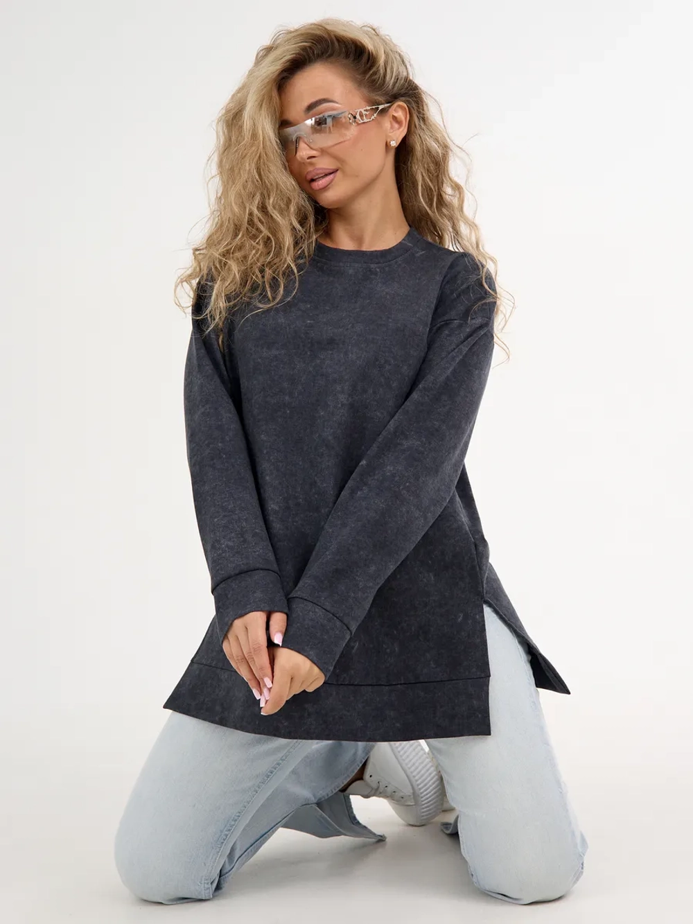 Кофта больших размеров оверсайз удлиненная без начеса теплая