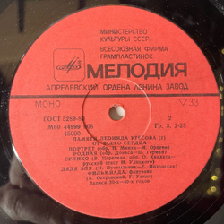 Винтажная виниловая пластинка LP Леонид Утесов, Памяти Леонида Утесова (2): От Всего Сердца (СССР 1983) У Самовара