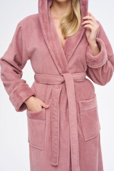 Халат махровый с капюшоном 3879 пудра