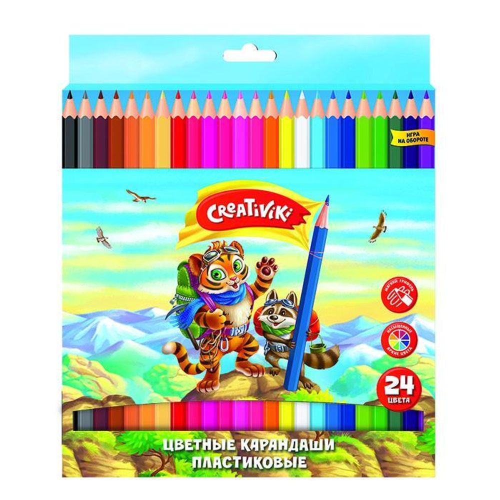 Карандаши 24цв. 6-гранные, пластик. (Creativiki)