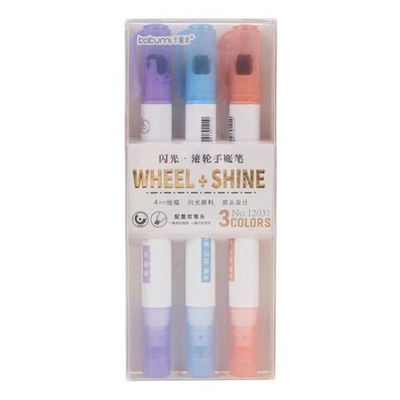 Набор текстовыделителей 3шт. с блестками и роллером "Pastel"