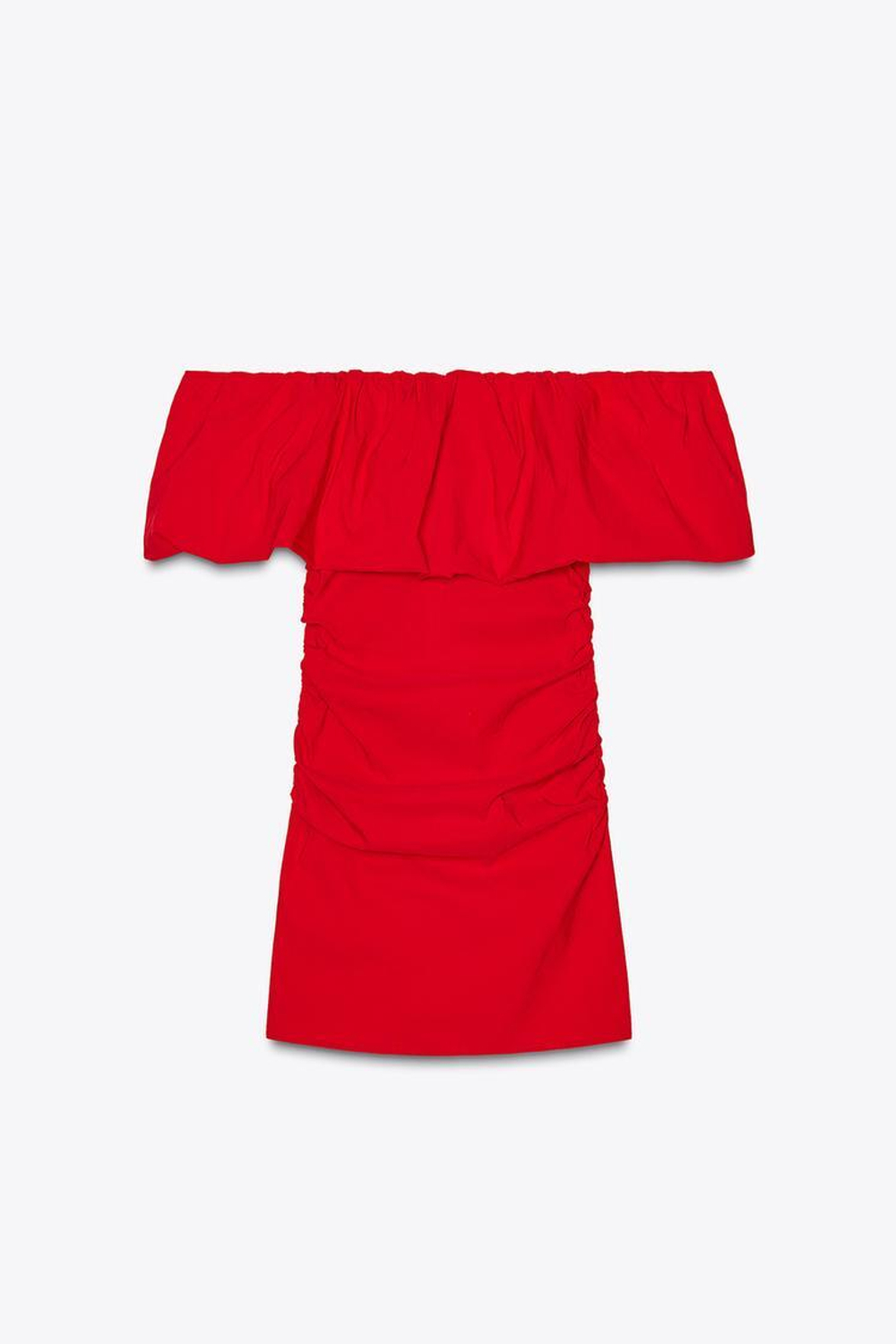 ZARА МИНИ-ПЛАТЬЕ С ВОЛАНОМ, КРАСНЫЙ