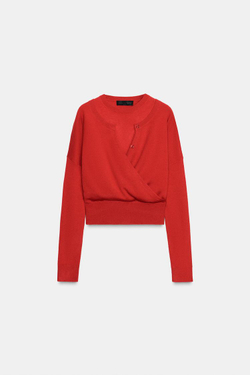 ZARA КАРДИГАН С ДВОЙНЫМ СЛОЕМ, КРАСНЫЙ