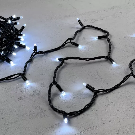 Гирлянда Нить 10 м., холодный белый, 220В, 75 LED, Провод Черный Каучук, IP65, LTC (LL75-1-2W)