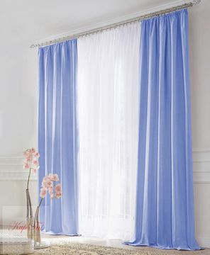 Комплект штор блэкаут (голубой) и вуаль (белый)