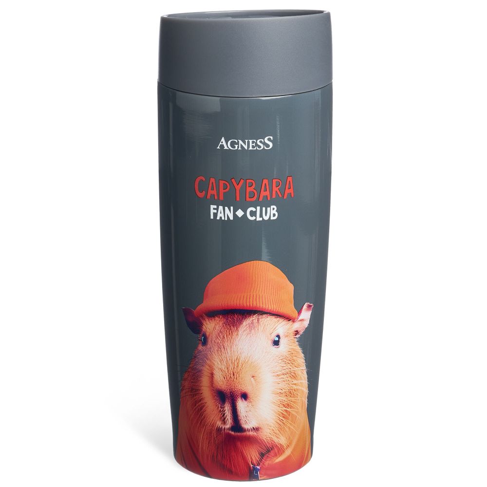 ТЕРМОКРУЖКА AGNESS "CAPYBARA" 360МЛ, КОЛБА НЕРЖ.СТАЛЬ 18/10