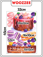 Наклейка декоративная А3 "Фиолетовый торт с пирожными"