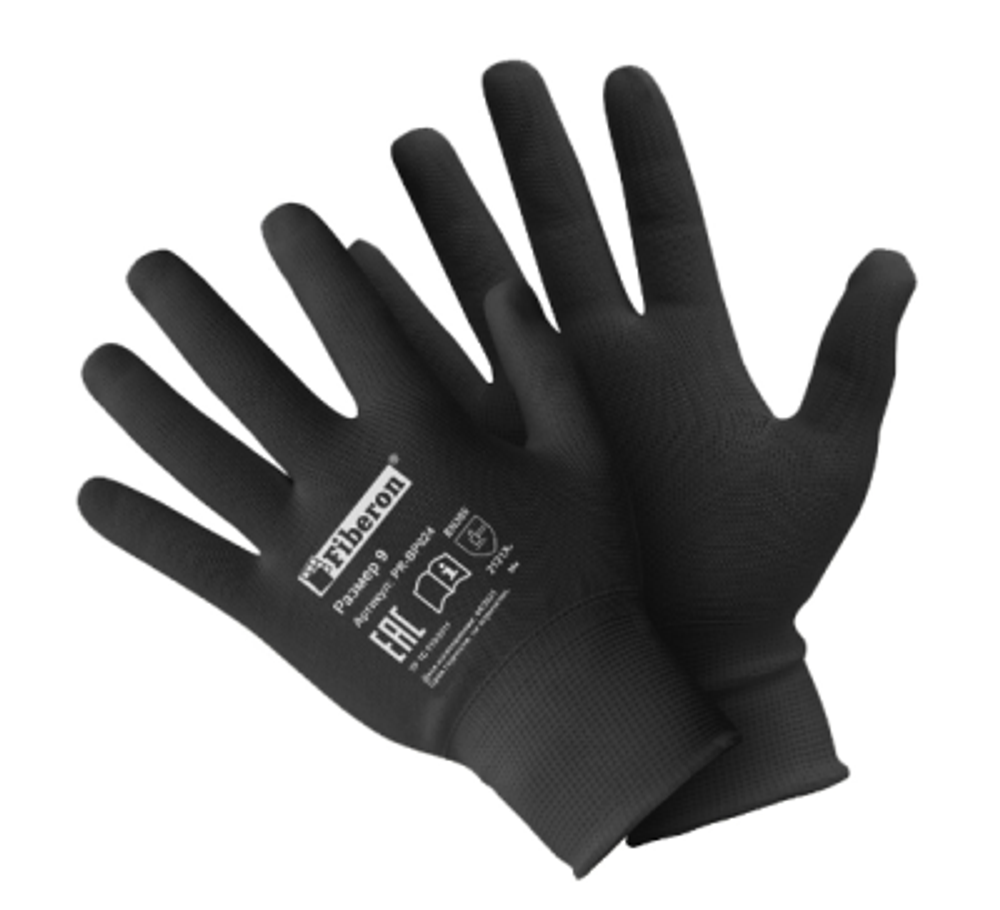 Перчатки для сборочных работ, полиэстер, L(р.9) черные Fiberon