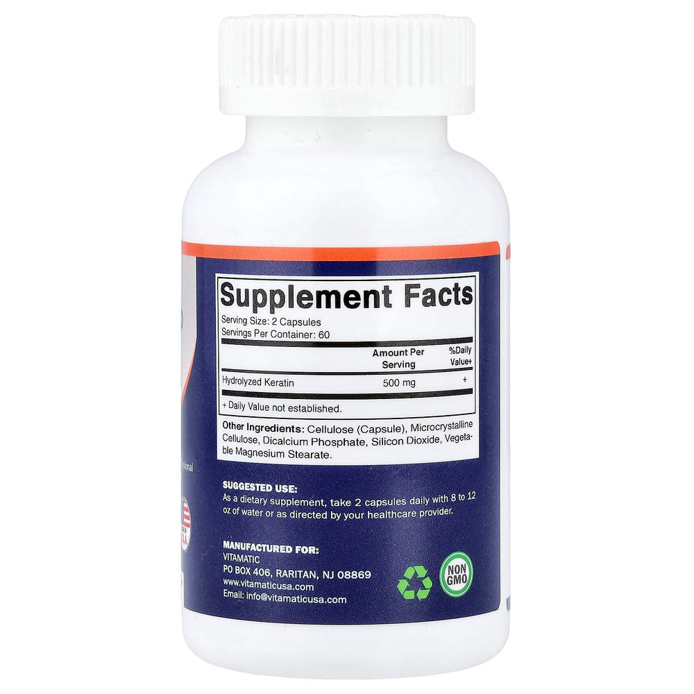 Vitamatic, гидролизованный кератин, 120 растительных капсул (250 мг в 1 капсуле)