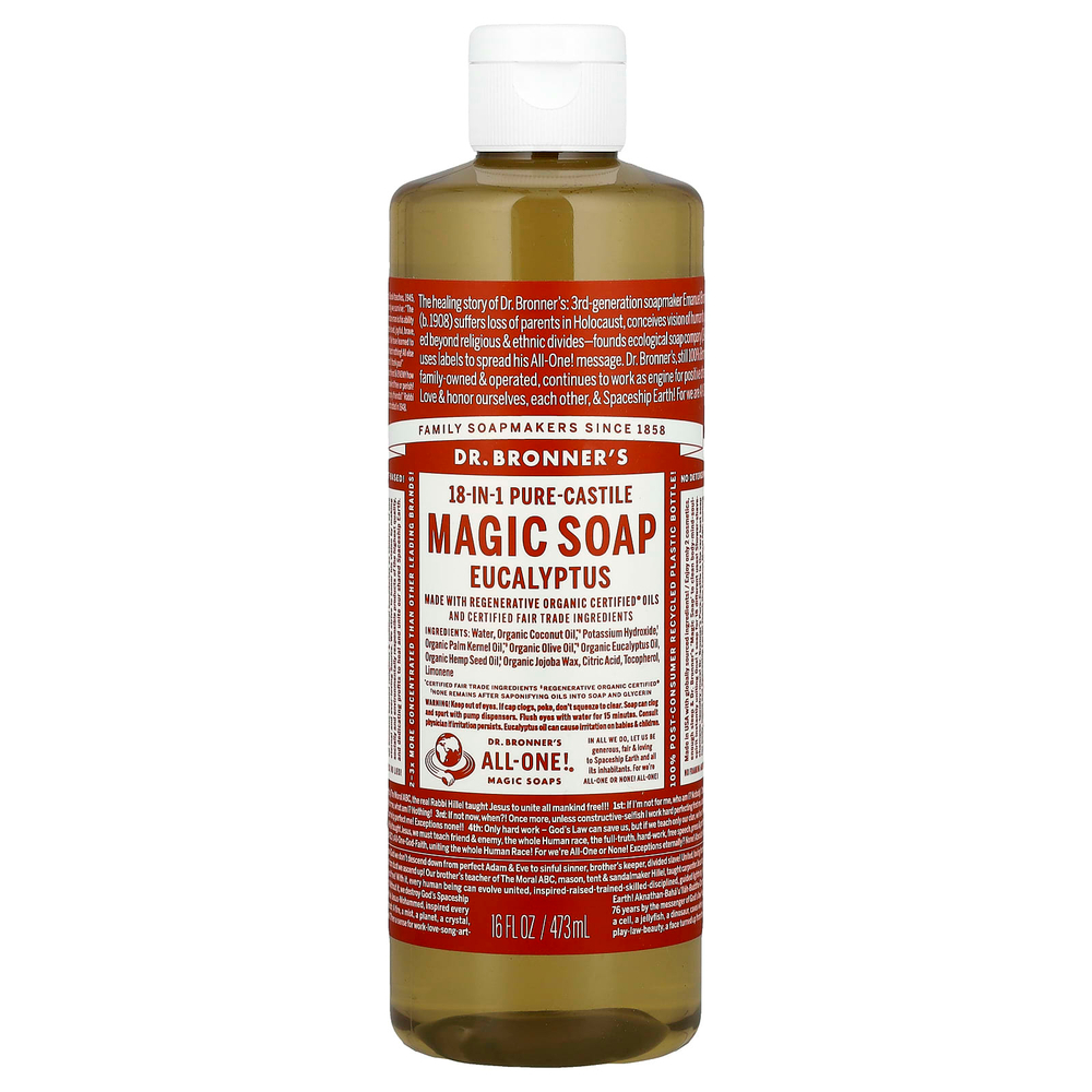 Dr. Bronner's, Чистое кастильское мыло из конопли 18-в-1, эвкалипт, 16 жидких унций (473 мл)