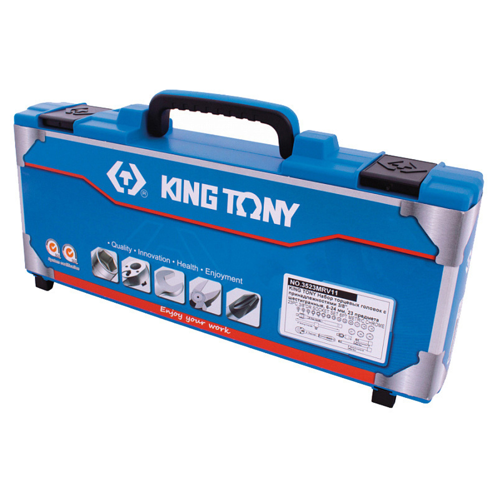 KING TONY (3523MRV11) Набор торцевых головок с принадлежностями 3/8", 6-гранные, 6-24 мм, 23 предмета