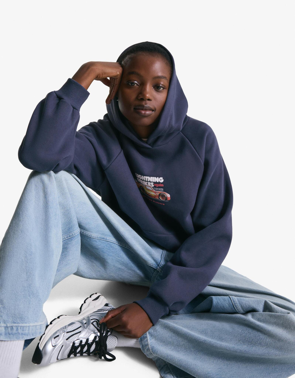 BERSHKA Худи с принтом McQueen, морской синий