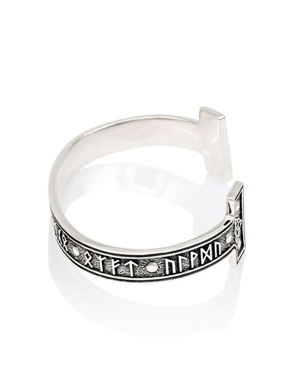 Браслет скандинавский жёсткий с руническими ставами рунами из серебра вид 5