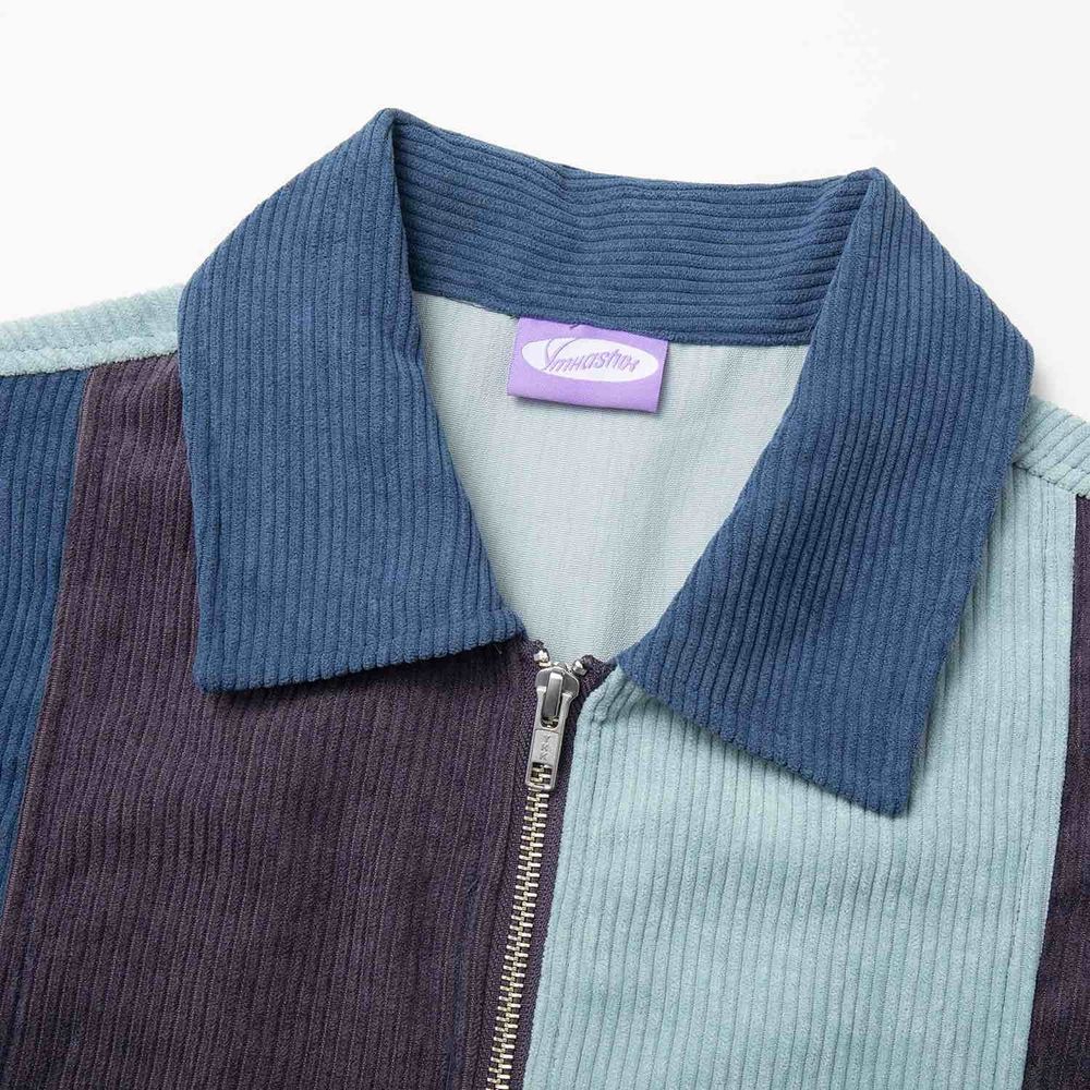 Рубашка Ymkashix Velvet Color block Zip Голубая/Графитовая/Синяя