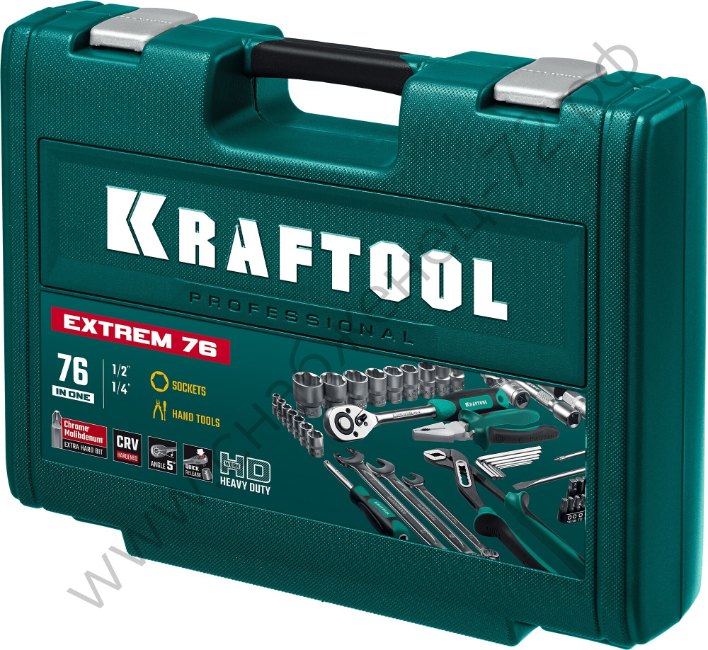 KRAFTOOL EXTREM-76, 76 предм., (1/2″+3/8″+1/4″), универсальный набор инструмента (27889-H76)